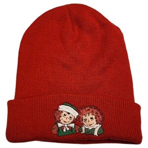 Vintage 1998 Raggedy Ann & Andy Snowden & Friends Rib Knit Beanie Hat Red Cuffed